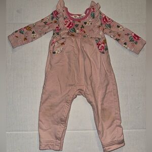 Girls MATILDA JANE PINK KNIT FLORAL ROMPER WITH RUFFLE Size 12-18 Months